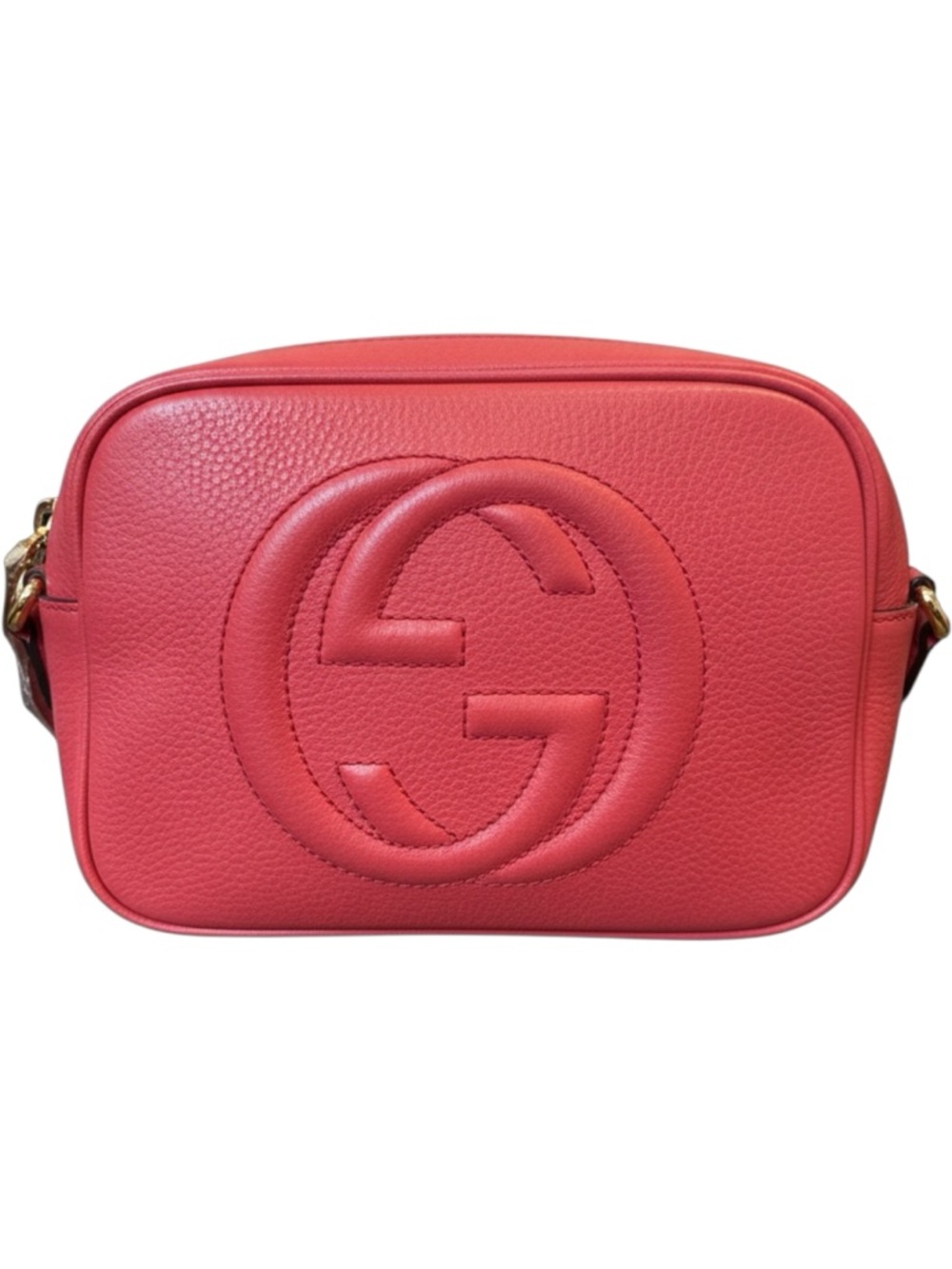 Gucci Soho Coral Red Leather Disco Crossbody Bag Auth